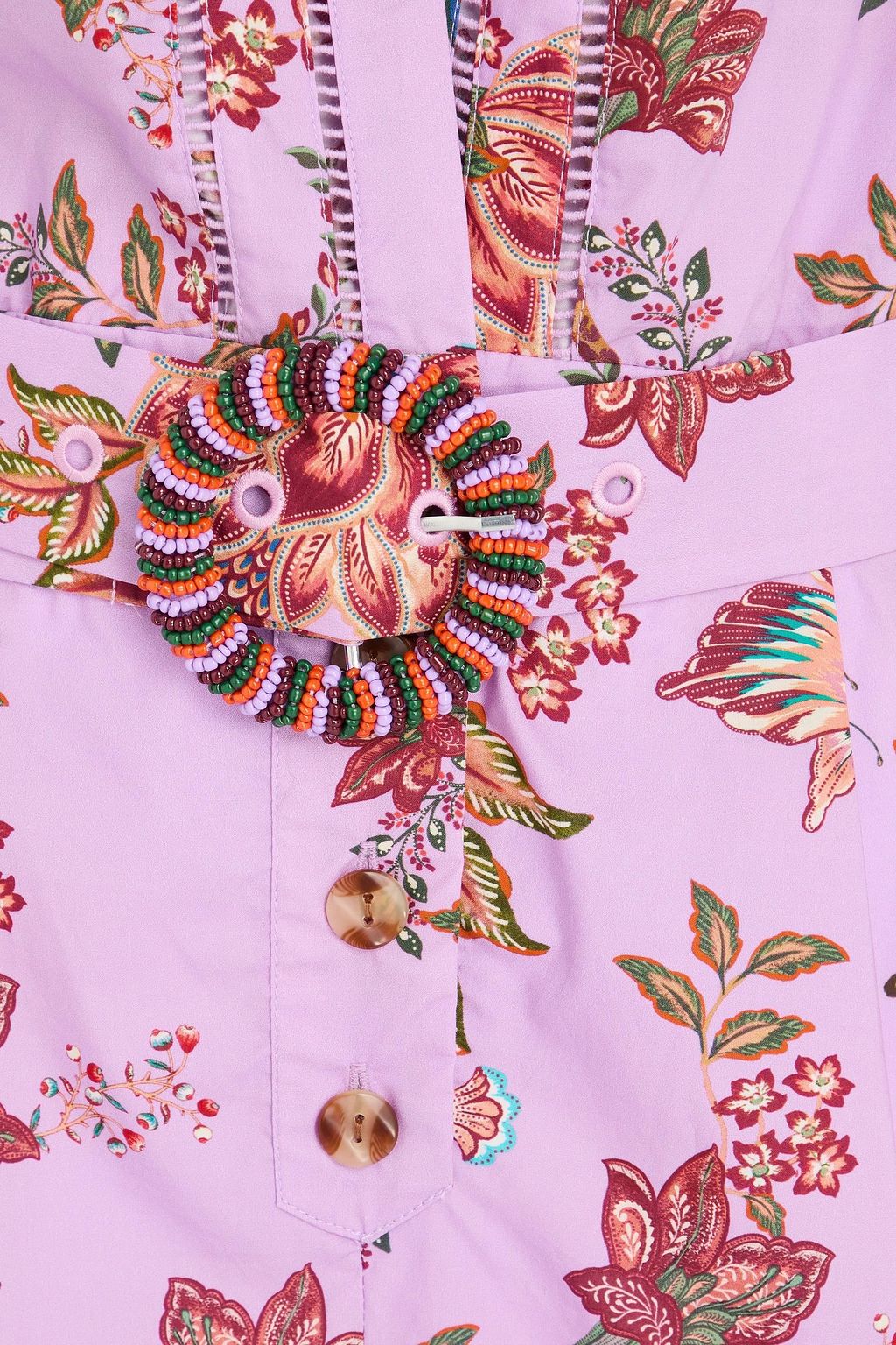 FARM RIO Belted floral-print cotton-poplin playsuit