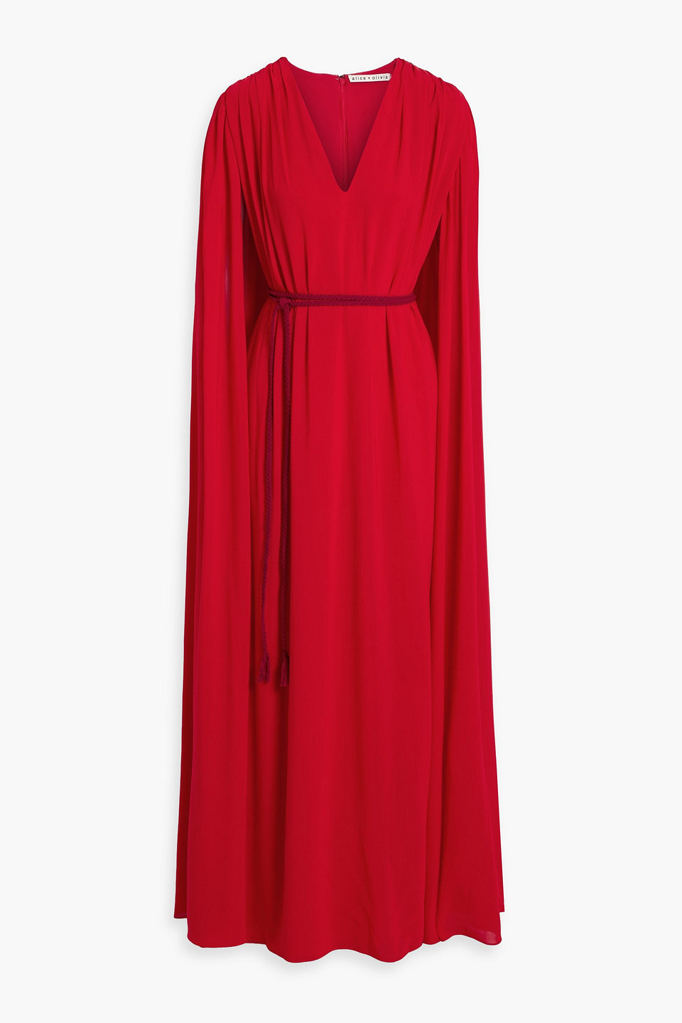 Alice And Olivia Zenaida Cape-effect Crepe De Chine Maxi Dress In Red