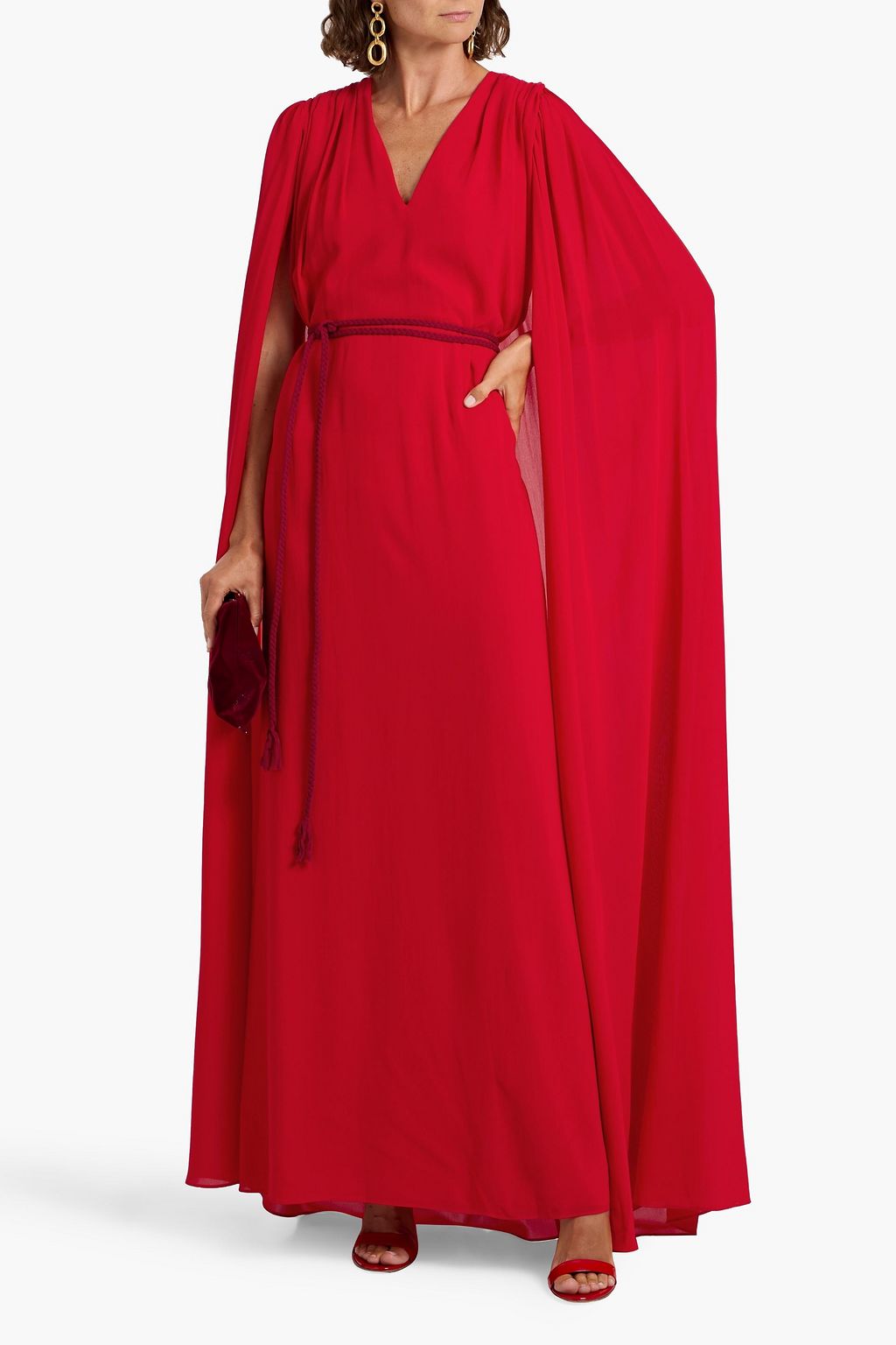 ALICE + OLIVIA Zenaida cape-effect crepe de chine maxi dress