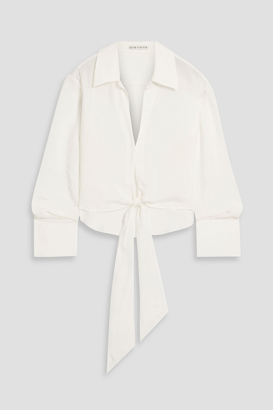 Alice And Olivia Hannon Tie-front Cupro Shirt In White
