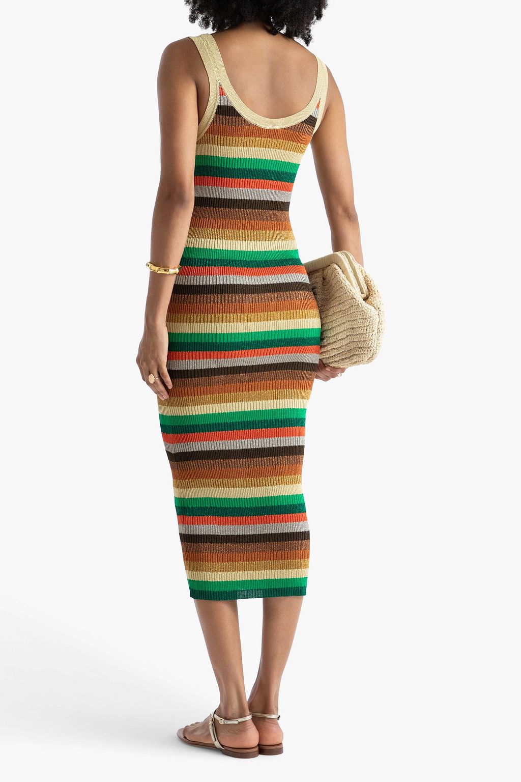 VALENTINO GARAVANI Striped ribbed-knit midi dress