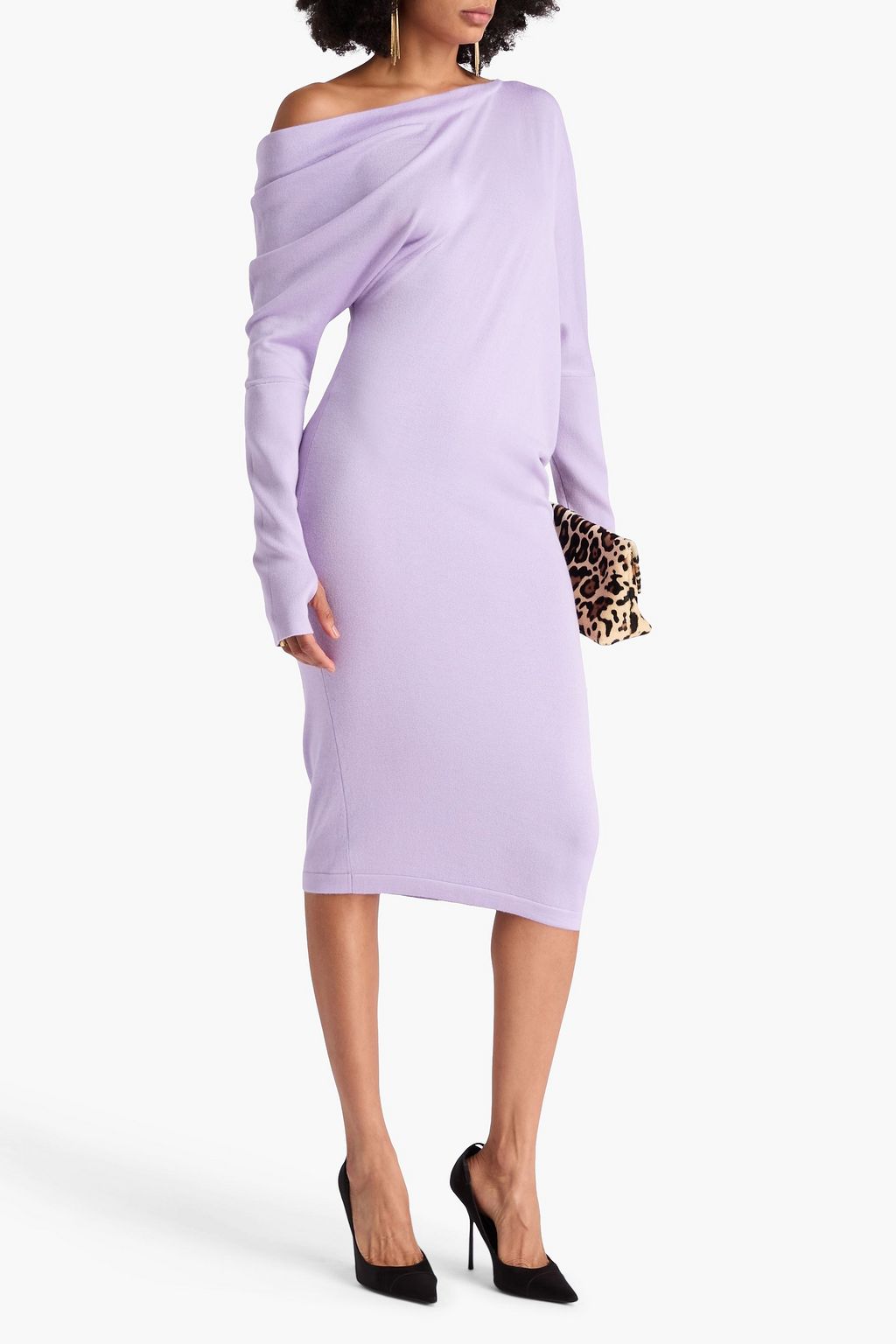 TOM FORD One-shoulder draped cashmere and silk-blend midi dress