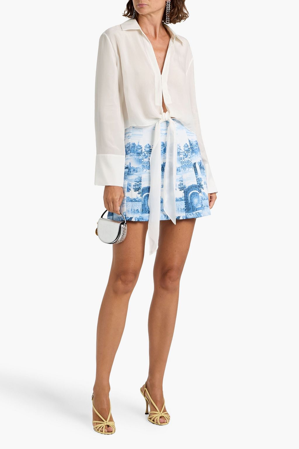 ALICE + OLIVIA Carter pleated printed crepe mini skirt