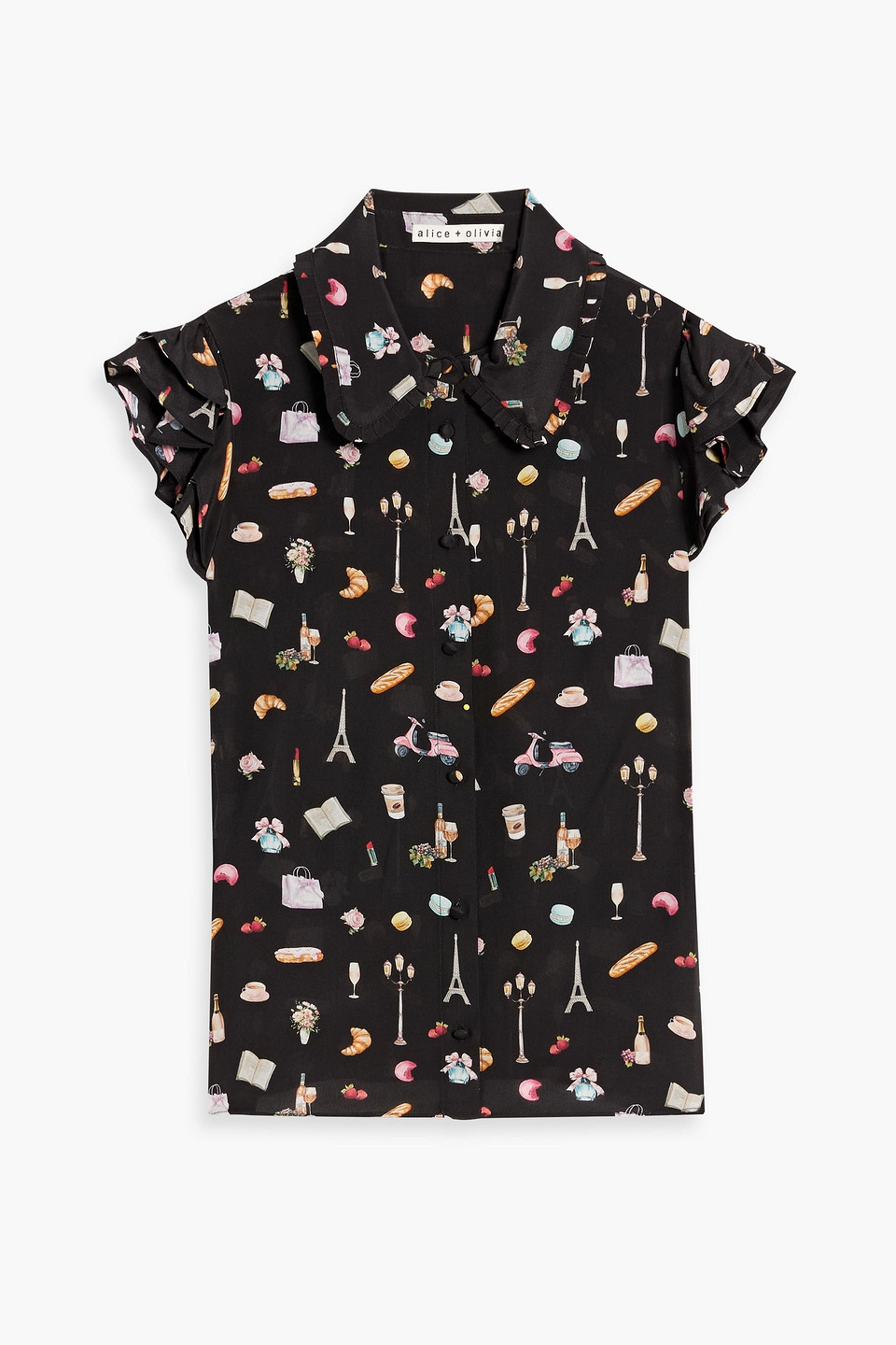Martel ruffled printed silk crepe de chine blouse