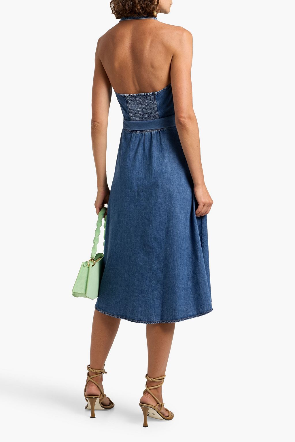 ALICE + OLIVIA JEANS Chassidy belted cotton-chambray halterneck midi dress