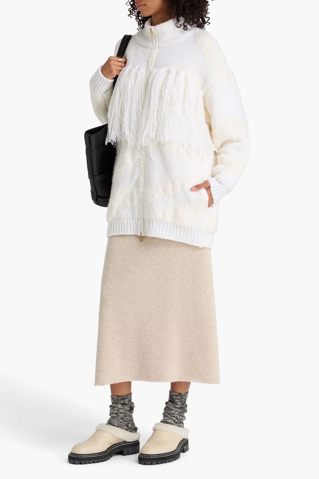 BOGNER Jena fringed intarsia wool-blend zip-up cardigan