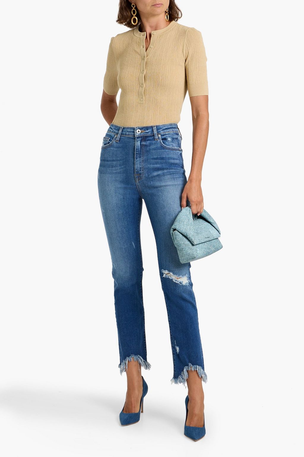 SIMKHAI River distressed high-rise straight-leg jeans