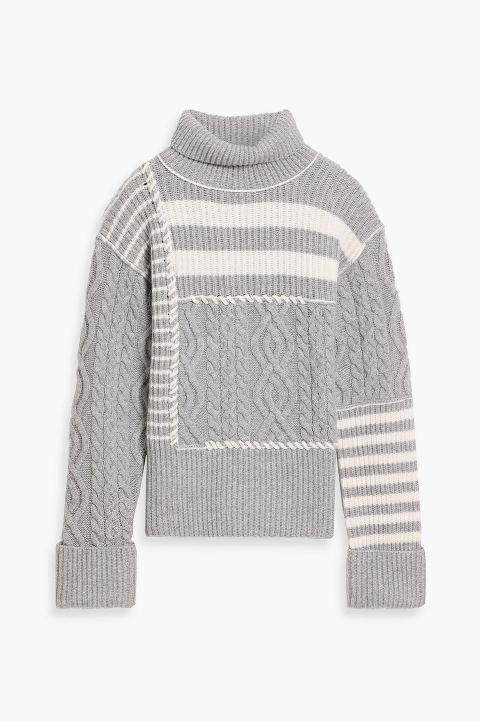Simkhai Maggi Ribbed And Cable-knit Wool And Cashmere-blend Turtleneck Sweater In Gray