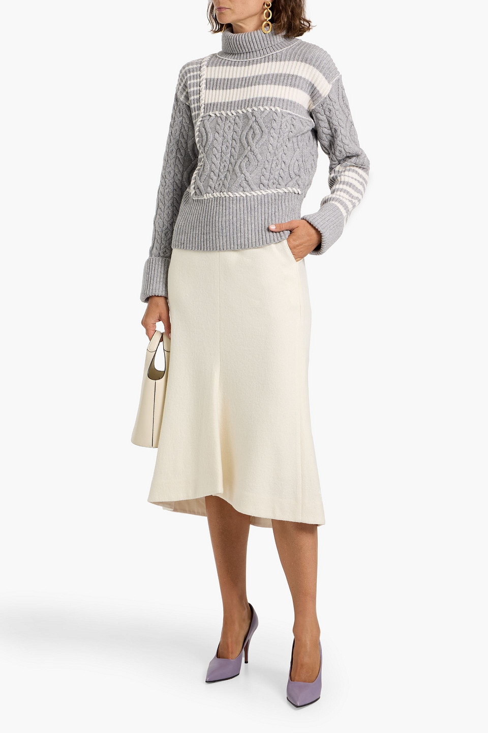 Simkhai Maggi Ribbed And Cable-knit Wool And Cashmere-blend Turtleneck Sweater In Gray