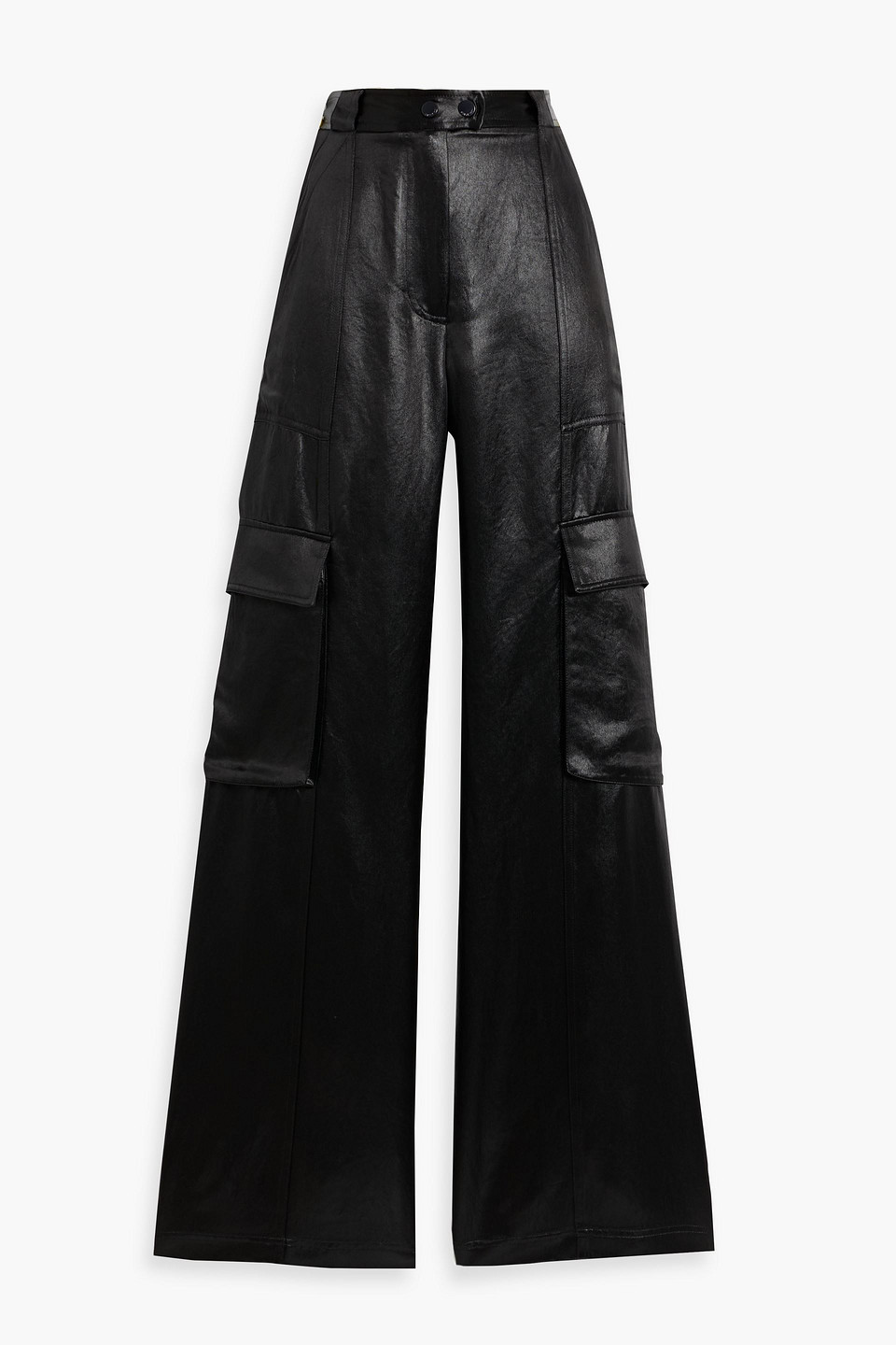 Simkhai Beatriz Satin Wide-leg Cargo Pants In Black