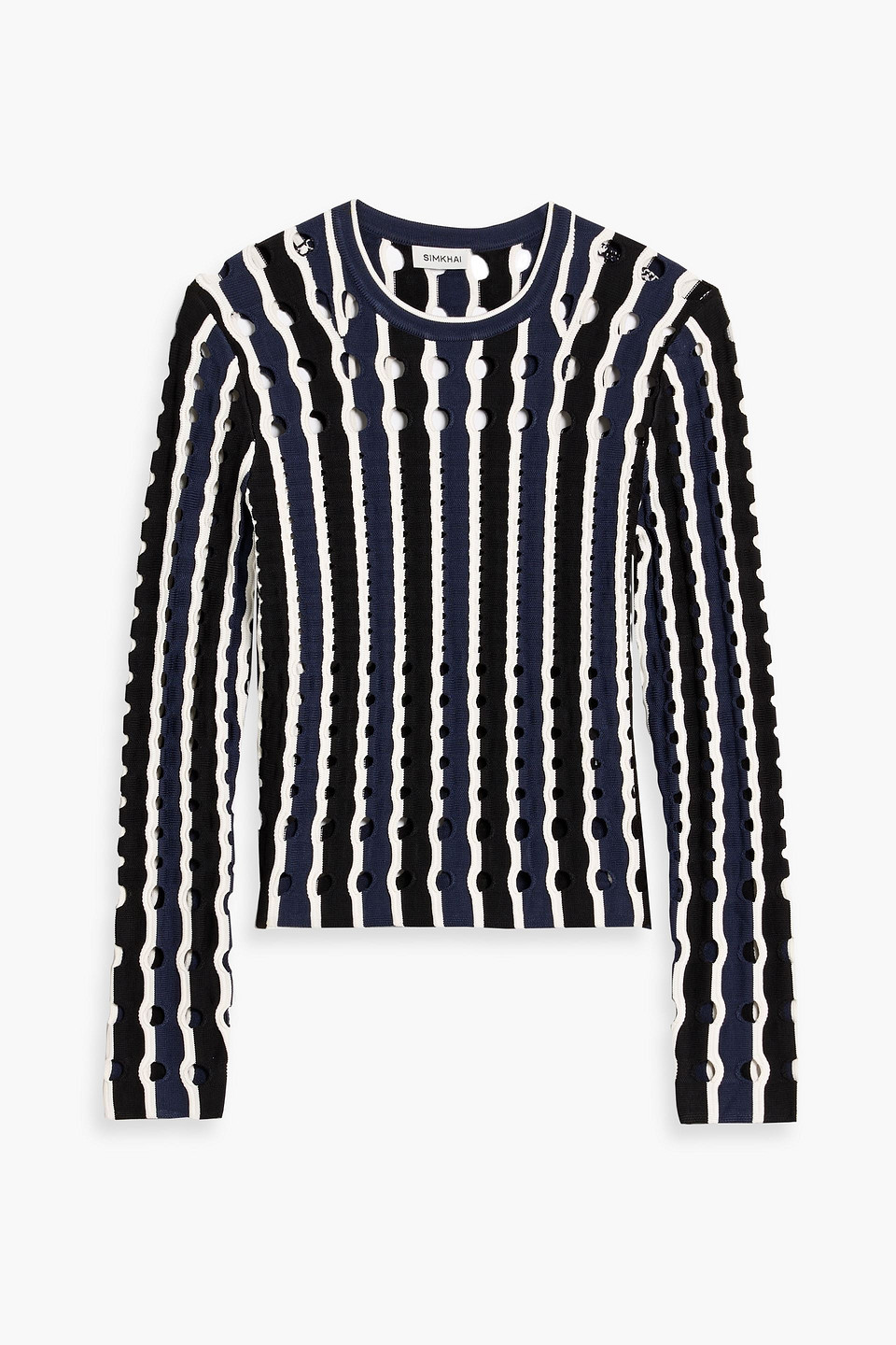 Simkhai Tiana Cutout Striped Knitted Top In Blue