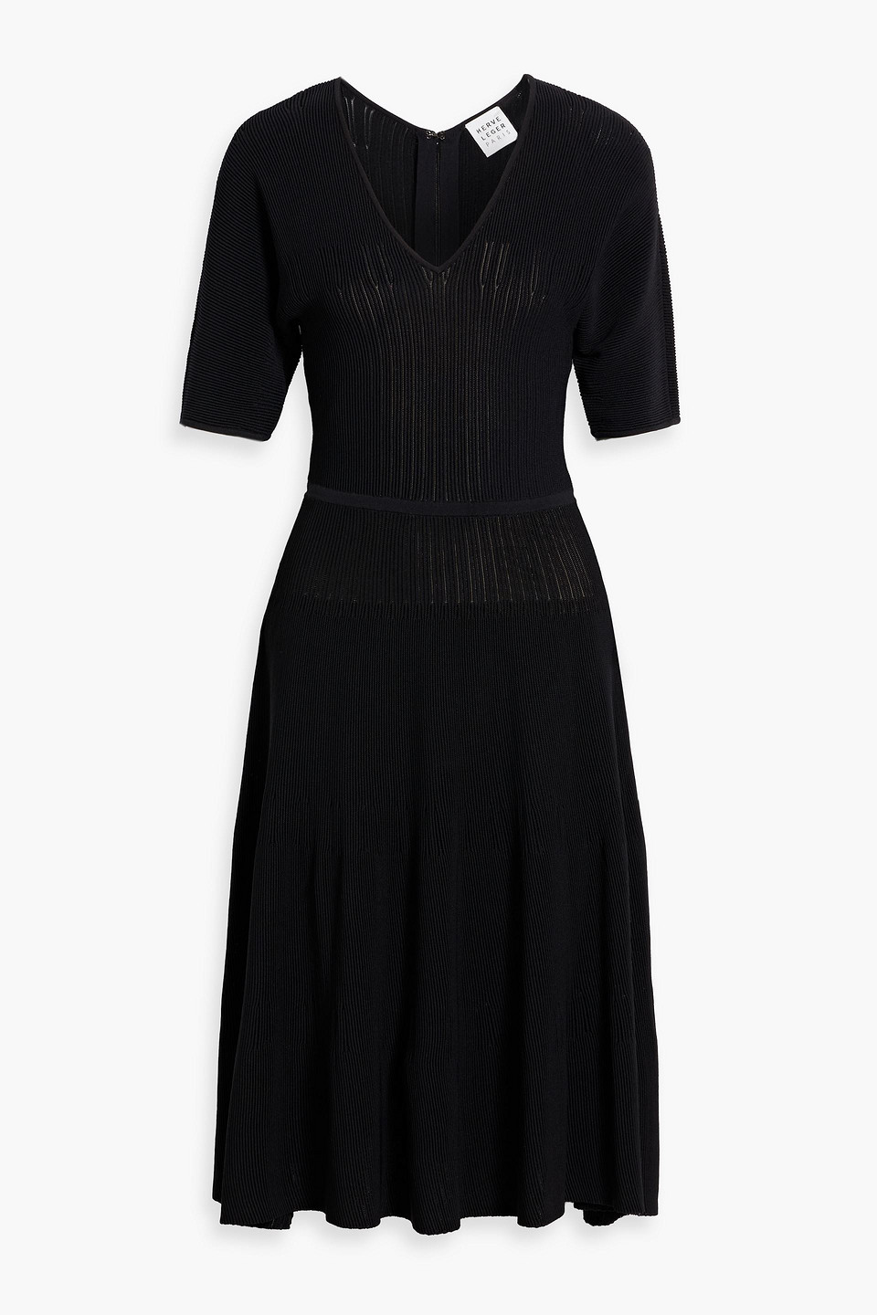 Hervã© Lã©ger Lyla Ribbed-knit Midi Dress In Black