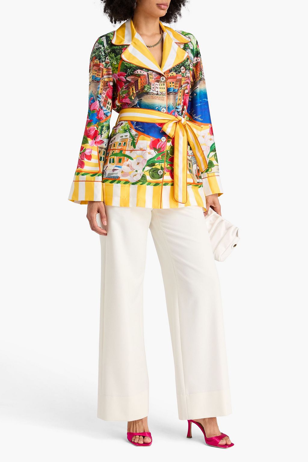DOLCE&GABBANA Belted printed silk-twill shirt