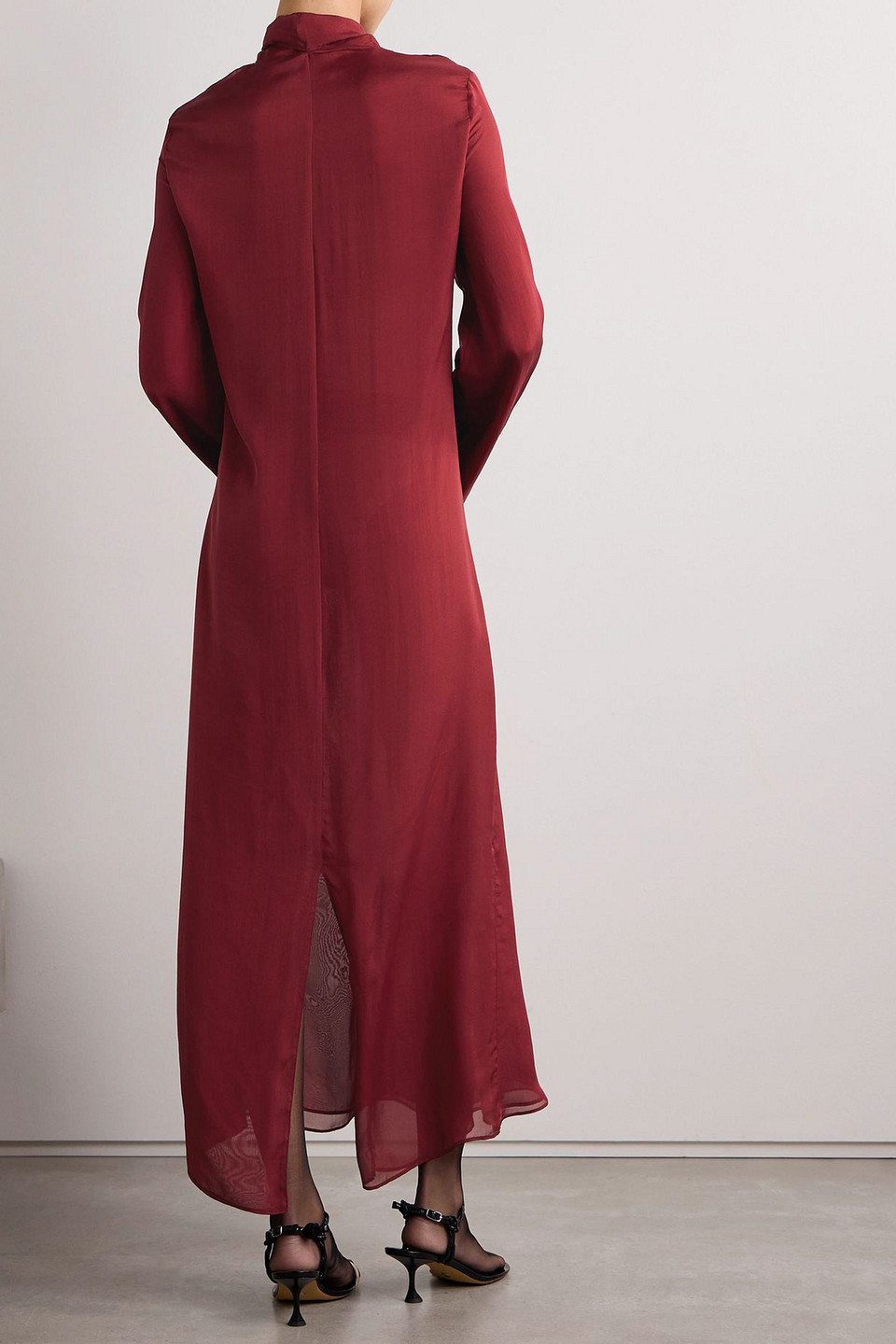 Interior The Desma Twist-front Silk Crepe De Chine Maxi Dress In Burgundy