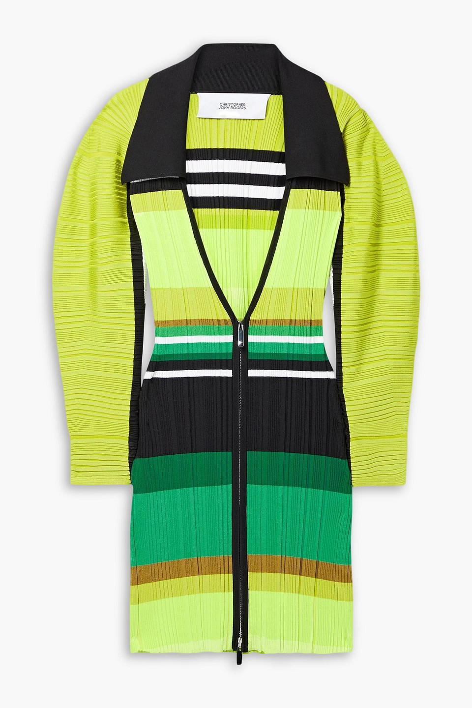 Christopher John Rogers Striped Ribbed-knit Mini Dress In Yellow