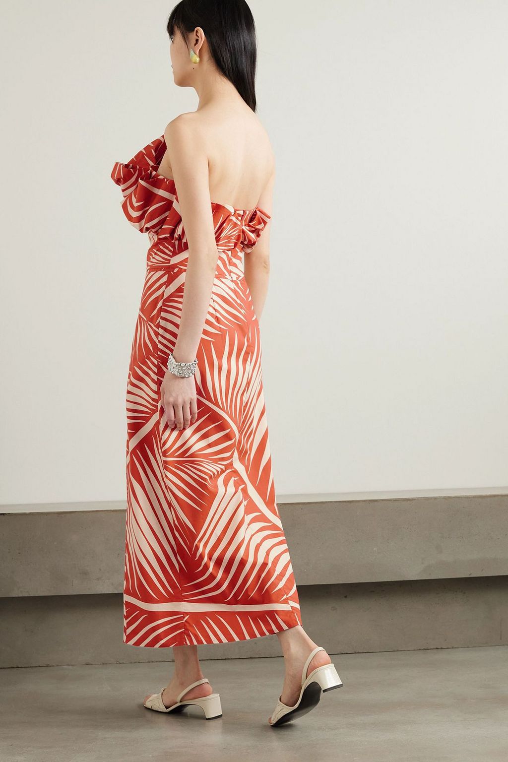 JOHANNA ORTIZ Preconceived Notions one-shoulder ruffled printed cotton-poplin midi dress