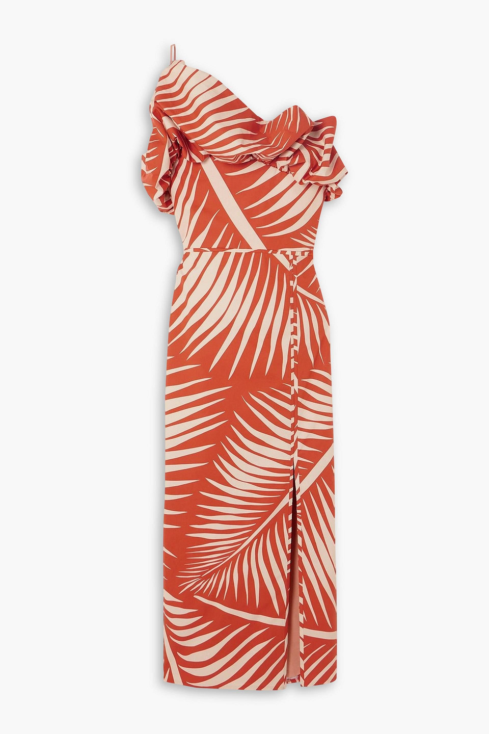 Johanna Ortiz Preconceived Notions One-shoulder Ruffled Printed Cotton-poplin Midi Dress In Multi