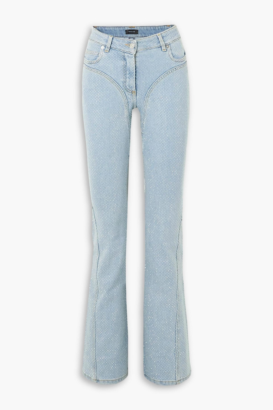 Mugler Crystal-embellished Flared Jeans In Blue