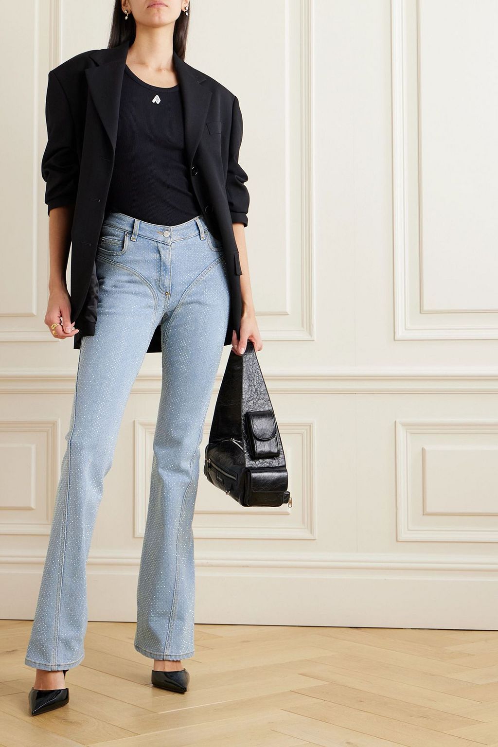 MUGLER Crystal-embellished flared jeans