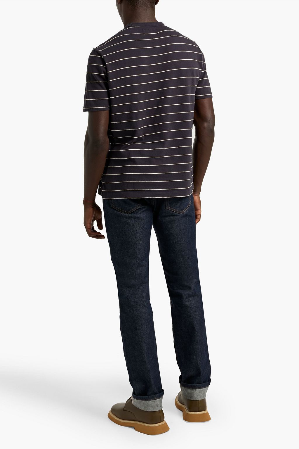 OFFICINE GÉNÉRALE Striped cotton and linen-blend T-shirt