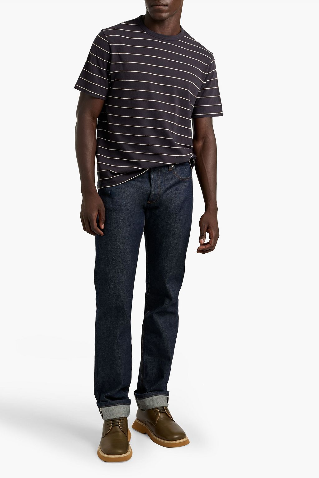 OFFICINE GÉNÉRALE Striped cotton and linen-blend T-shirt