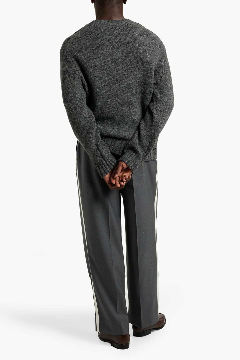 Officine Generale Dinortan Grosgrain-trimmed Wool Pants In Gray
