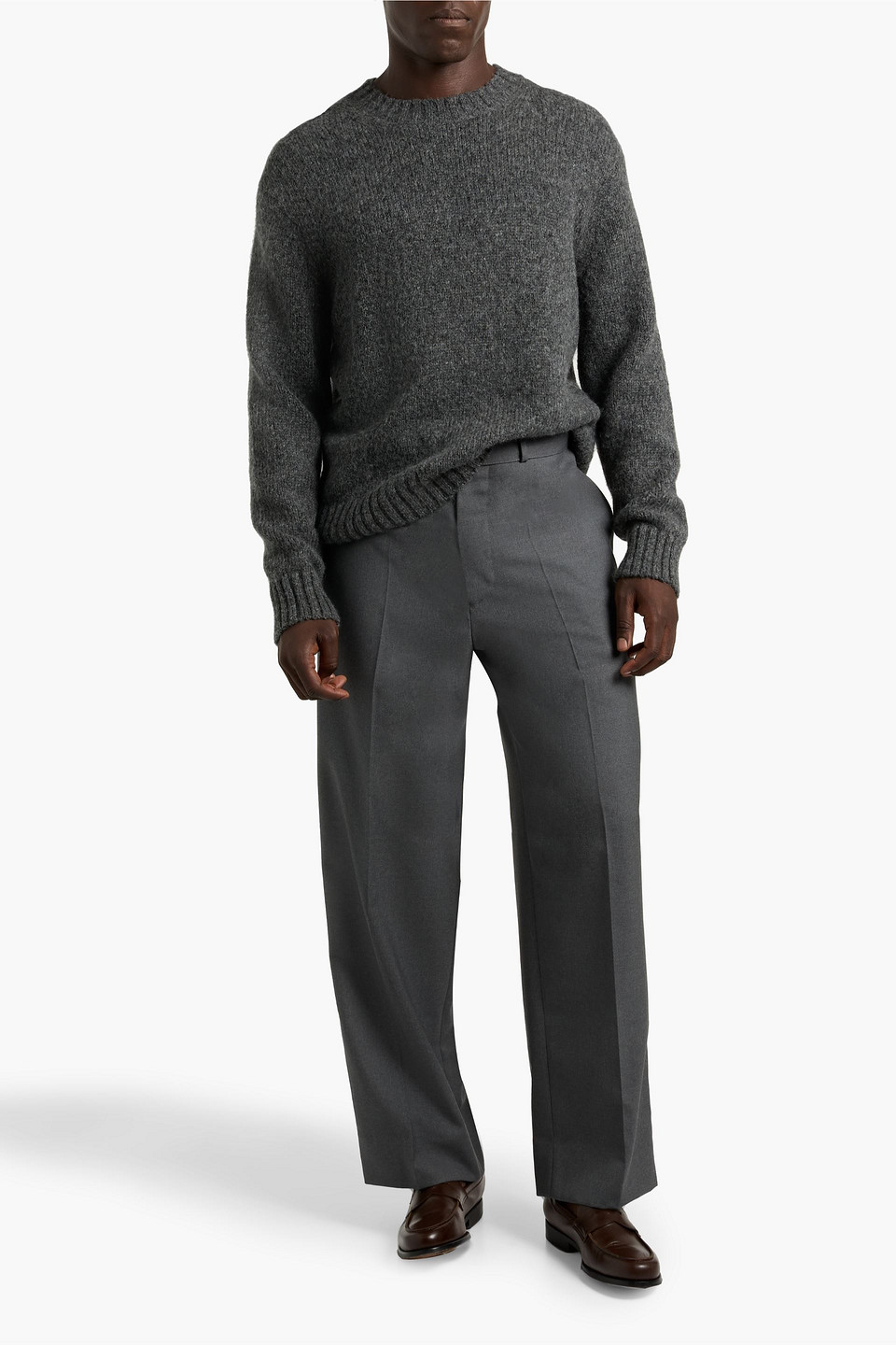 Officine Generale Dinortan Grosgrain-trimmed Wool Pants In Gray