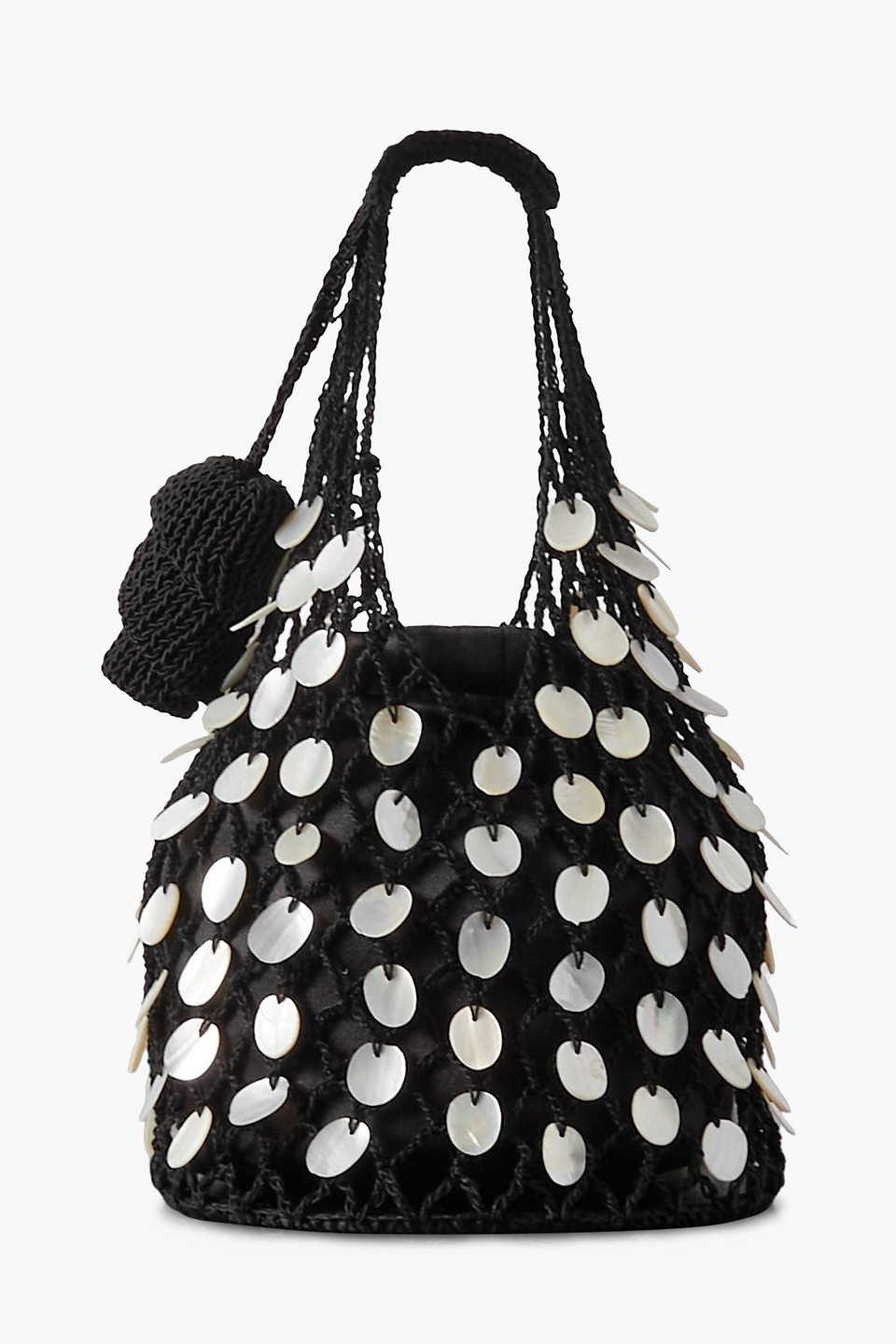 Magda Butrym Devana Small Embellished Crocheted Cotton-blend And Leather Tote In Black
