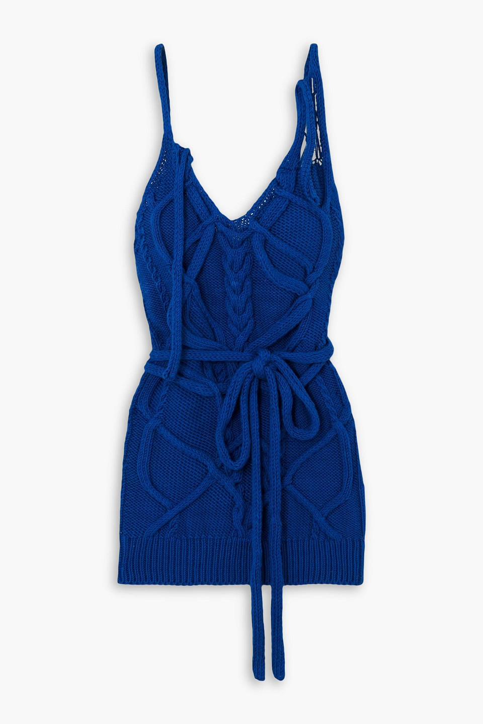 Dries Van Noten Distressed Cable-knit Cotton Tank In Blue