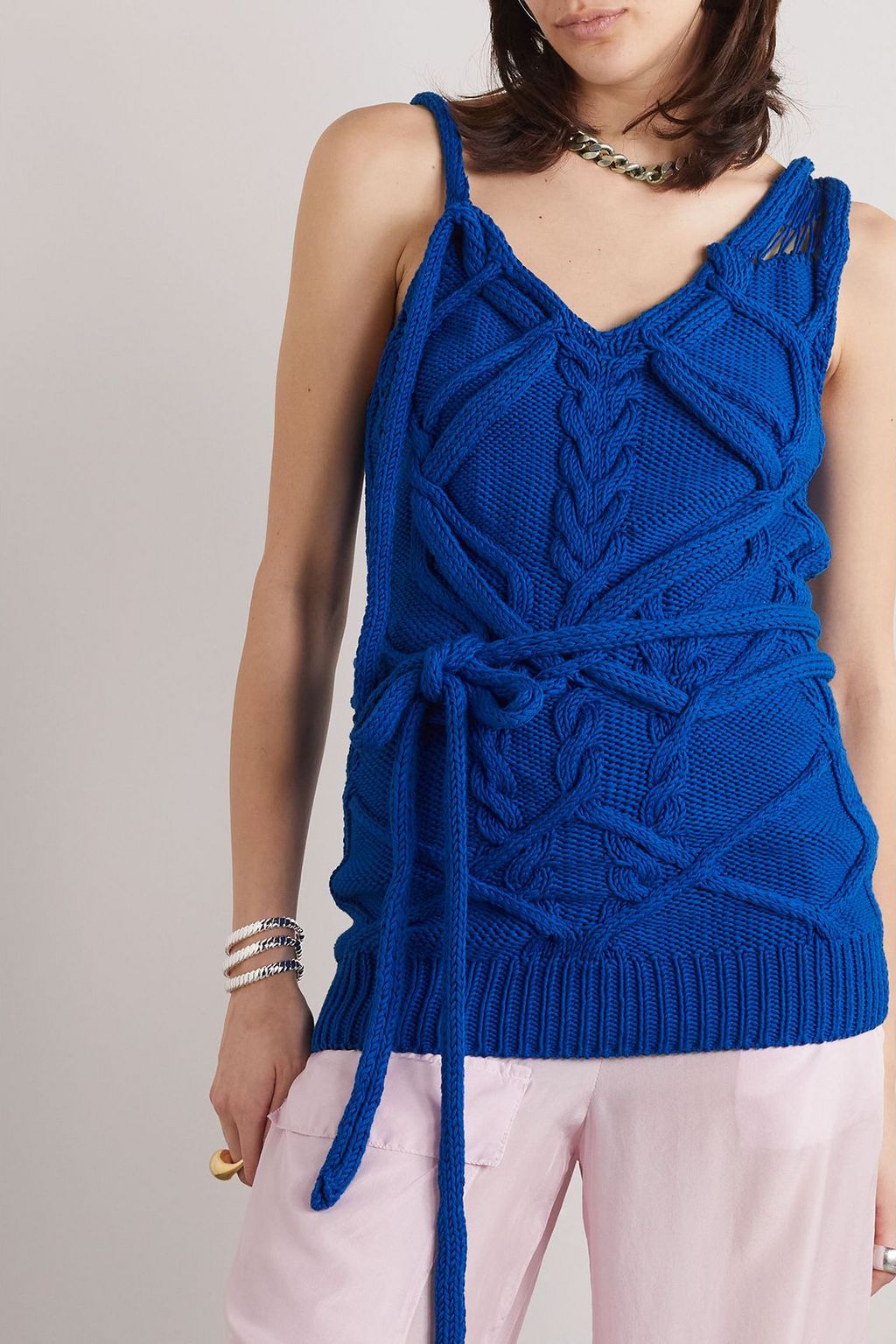 DRIES VAN NOTEN Distressed cable-knit cotton tank