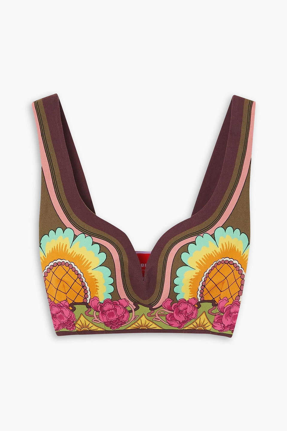 la double j. - baia cropped printed cotton-blend twill top - green - xs