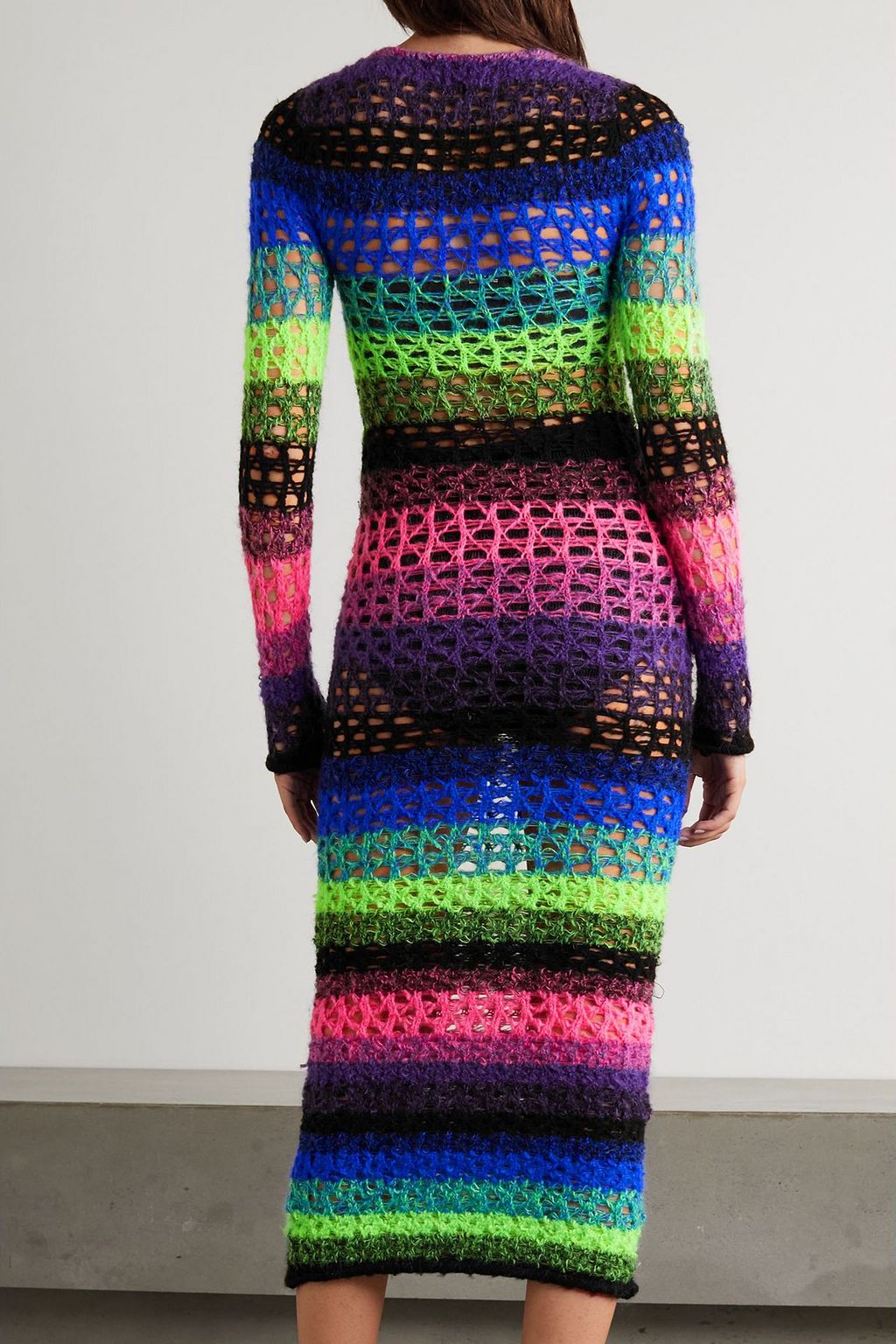 AGR Striped open-knit cotton-blend midi dress