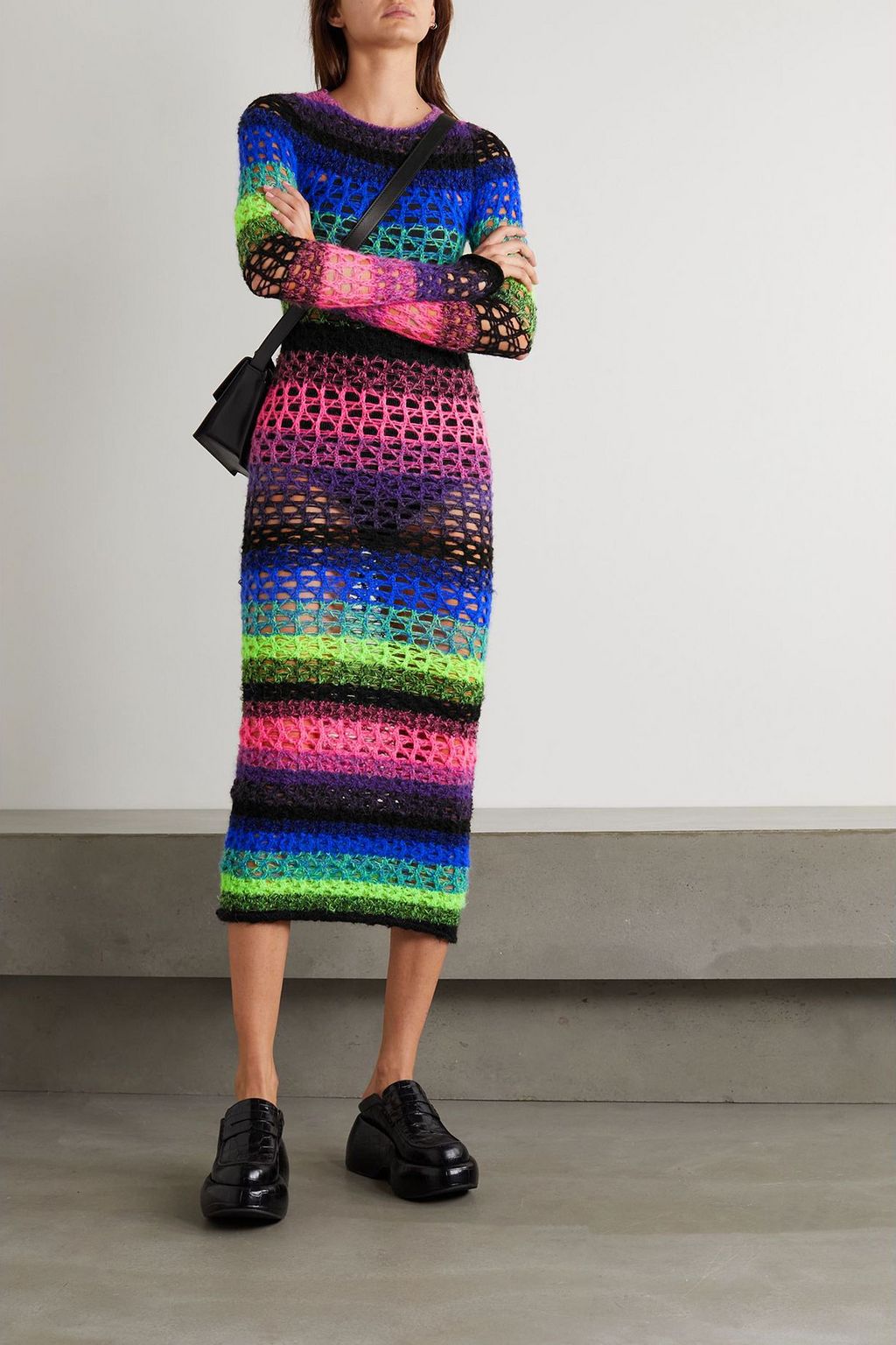 AGR Striped open-knit cotton-blend midi dress