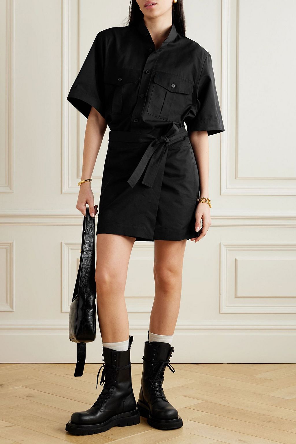 PETAR PETROV Belted cotton and silk-blend poplin mini dress