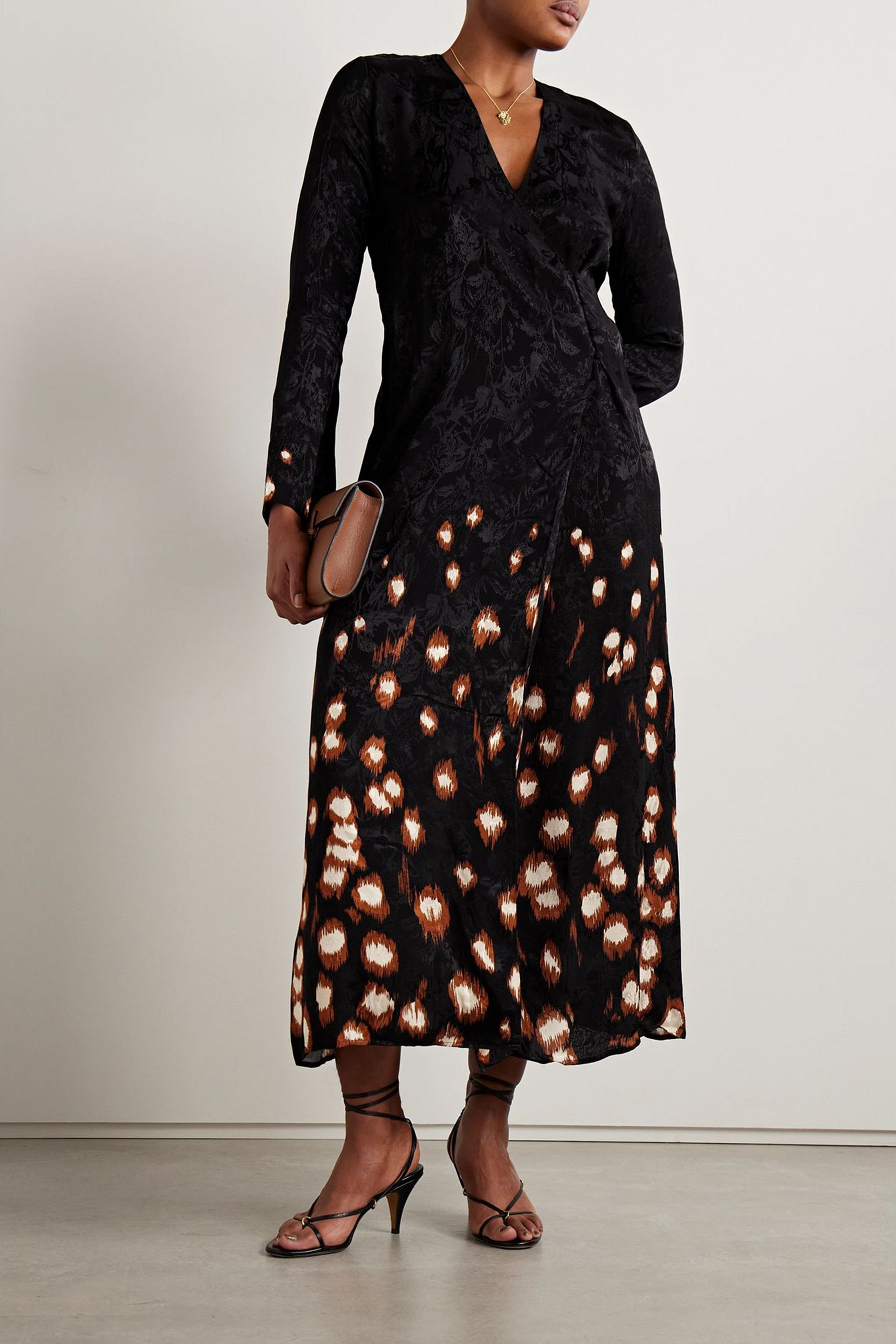 Johanna Ortiz Inner Strength printed satin-jacquard midi wrap dress