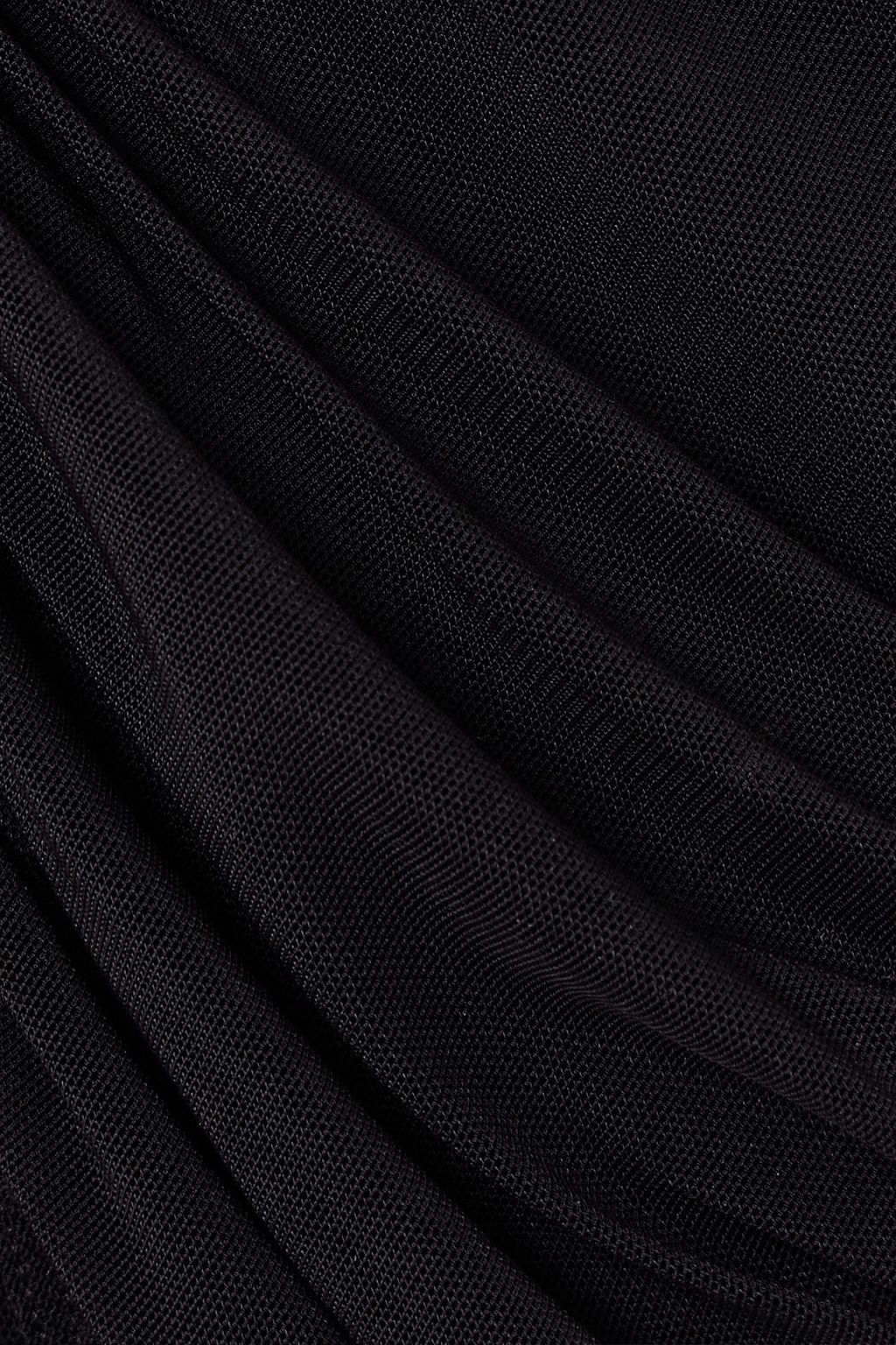 MUGLER Cropped ruched stretch-tulle top