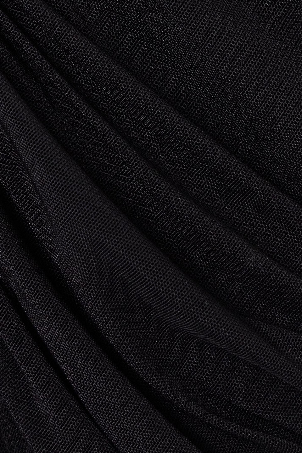 Mugler Cropped Ruched Stretch-tulle Top In Black