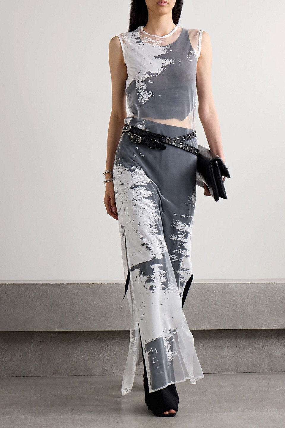 Ann Demeulemeester Seda Printed Mesh Maxi Dress In White