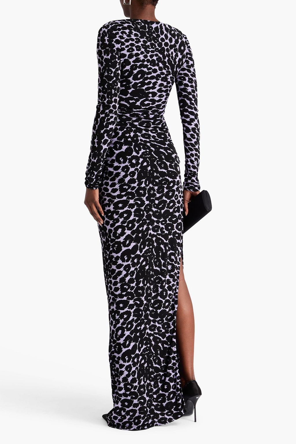 TOM FORD クレープ ロングドレス ルーシュ入り レオパードプリント