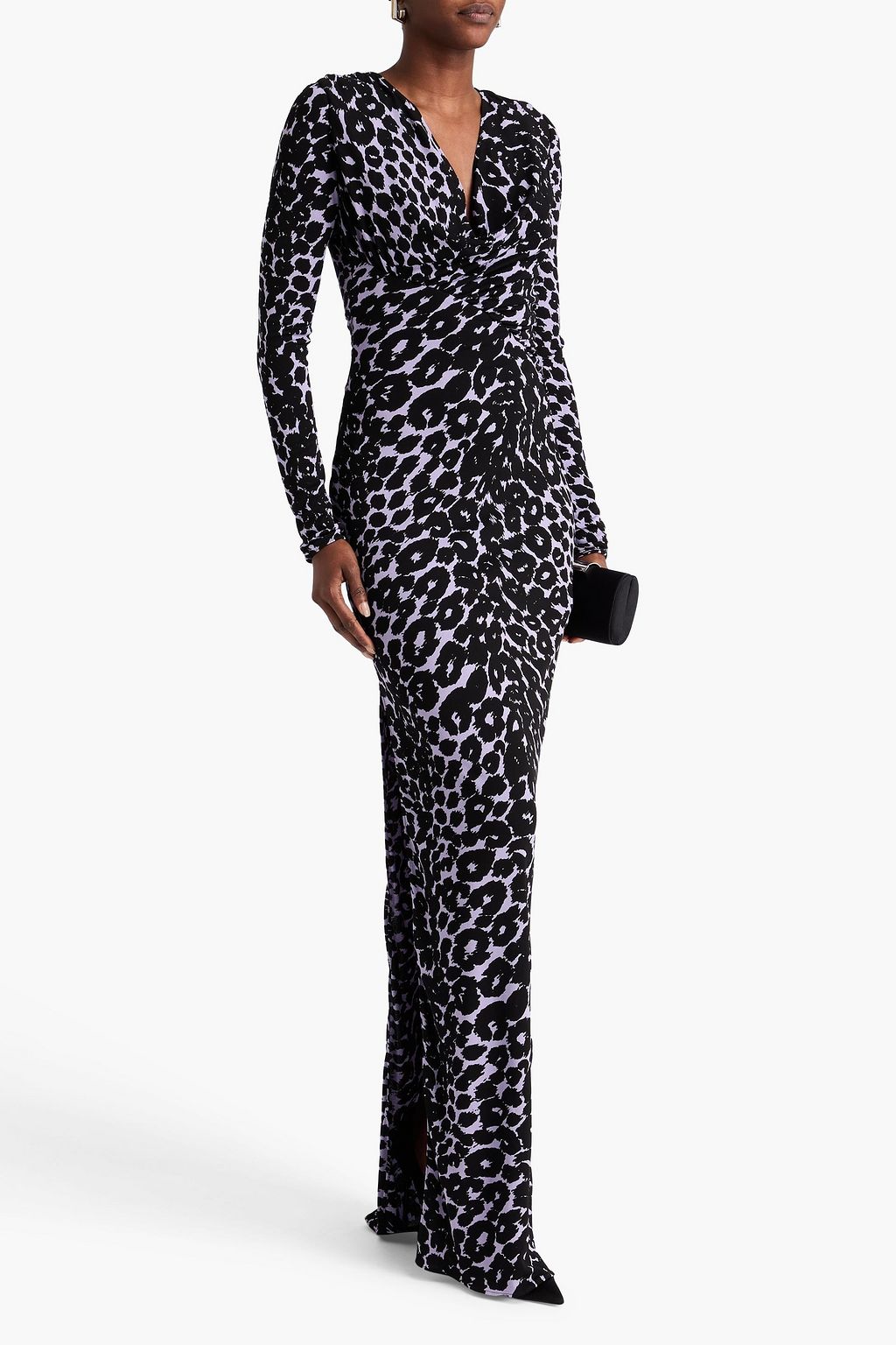 TOM FORD クレープ ロングドレス ルーシュ入り レオパードプリント