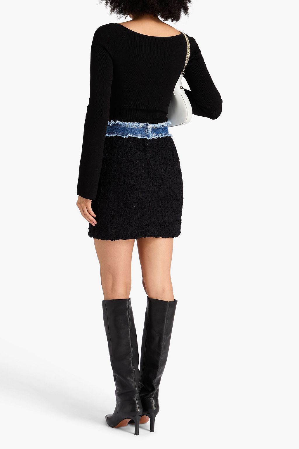 DOLCE&GABBANA Denim-trimmed frayed tweed mini skirt