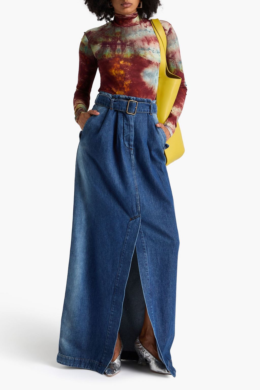 DRIES VAN NOTEN تنورة طويلة من الدنيم مزوّدة بحزام