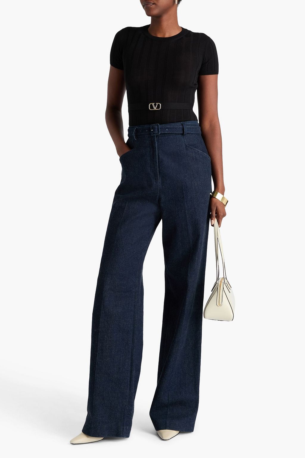 VALENTINO GARAVANI Embellished ribbed wool top