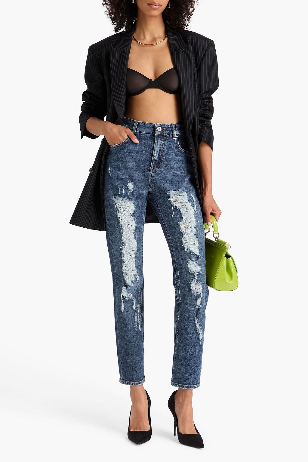 DOLCE&GABBANA Distressed high-rise straight-leg jeans