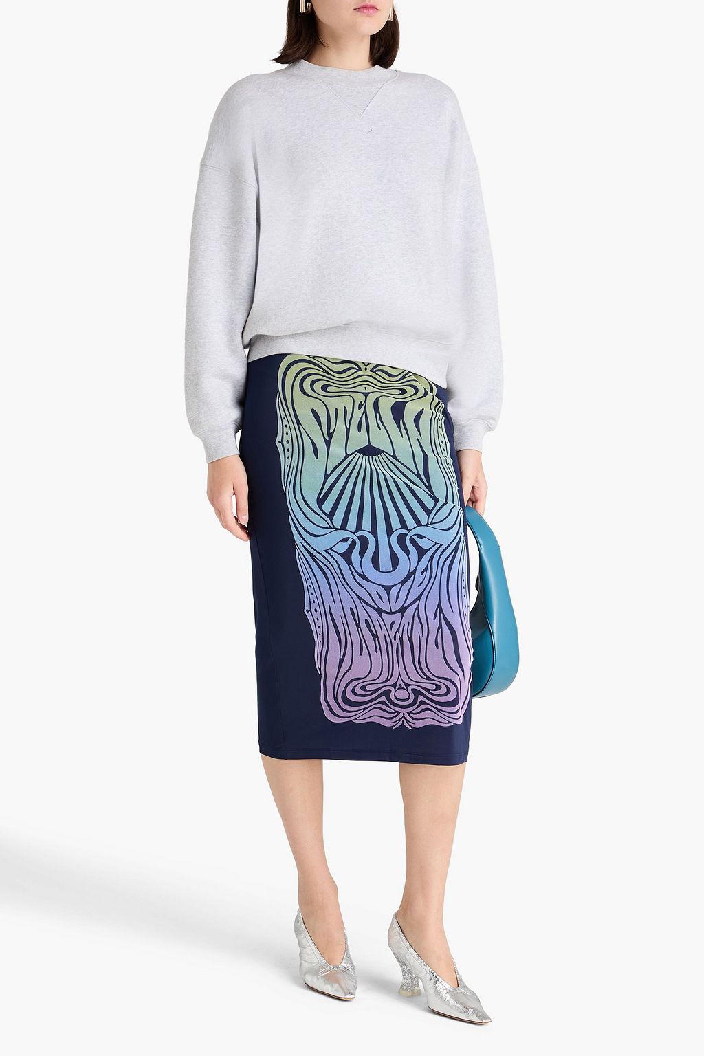 STELLA MCCARTNEY تنورة متوسطة الطول من الجيرسي المطاط مزينة بطبعات وبنقشات بارزة