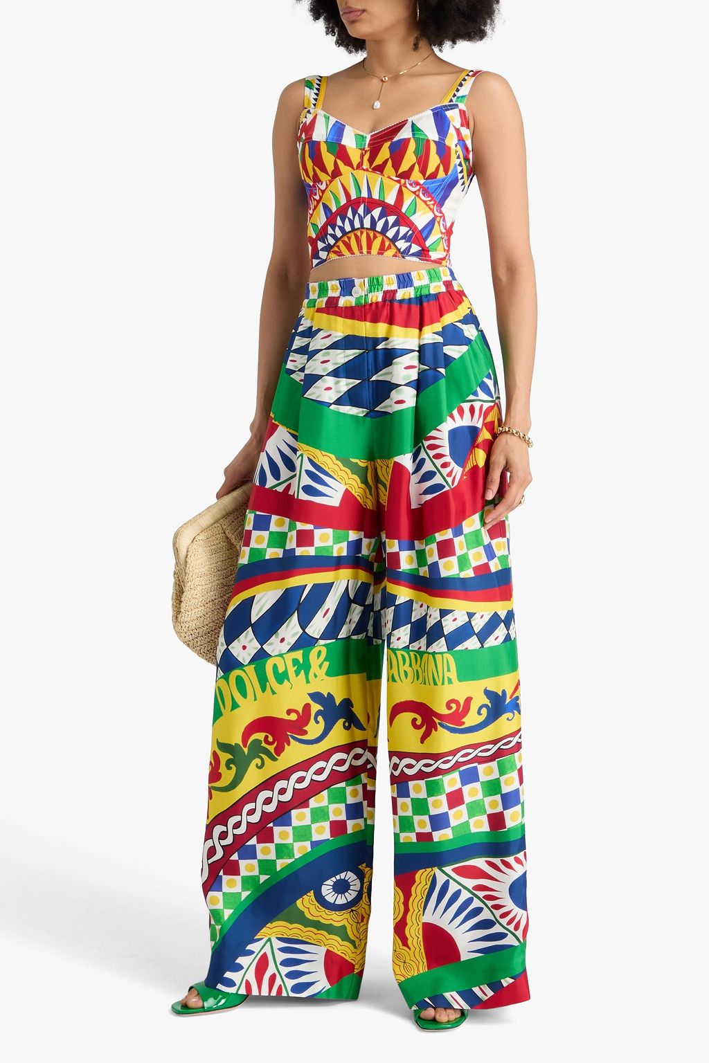 DOLCE&GABBANA Printed silk-blend bustier top