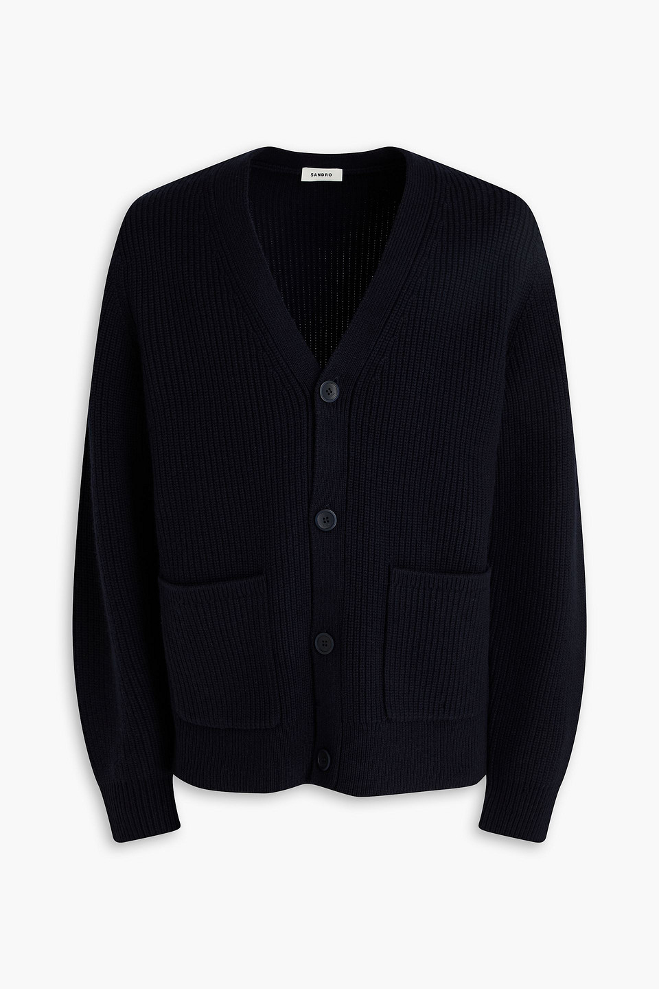 SANDRO RIBBED WOOL AND CASHMERE-BLEND CARDIGAN