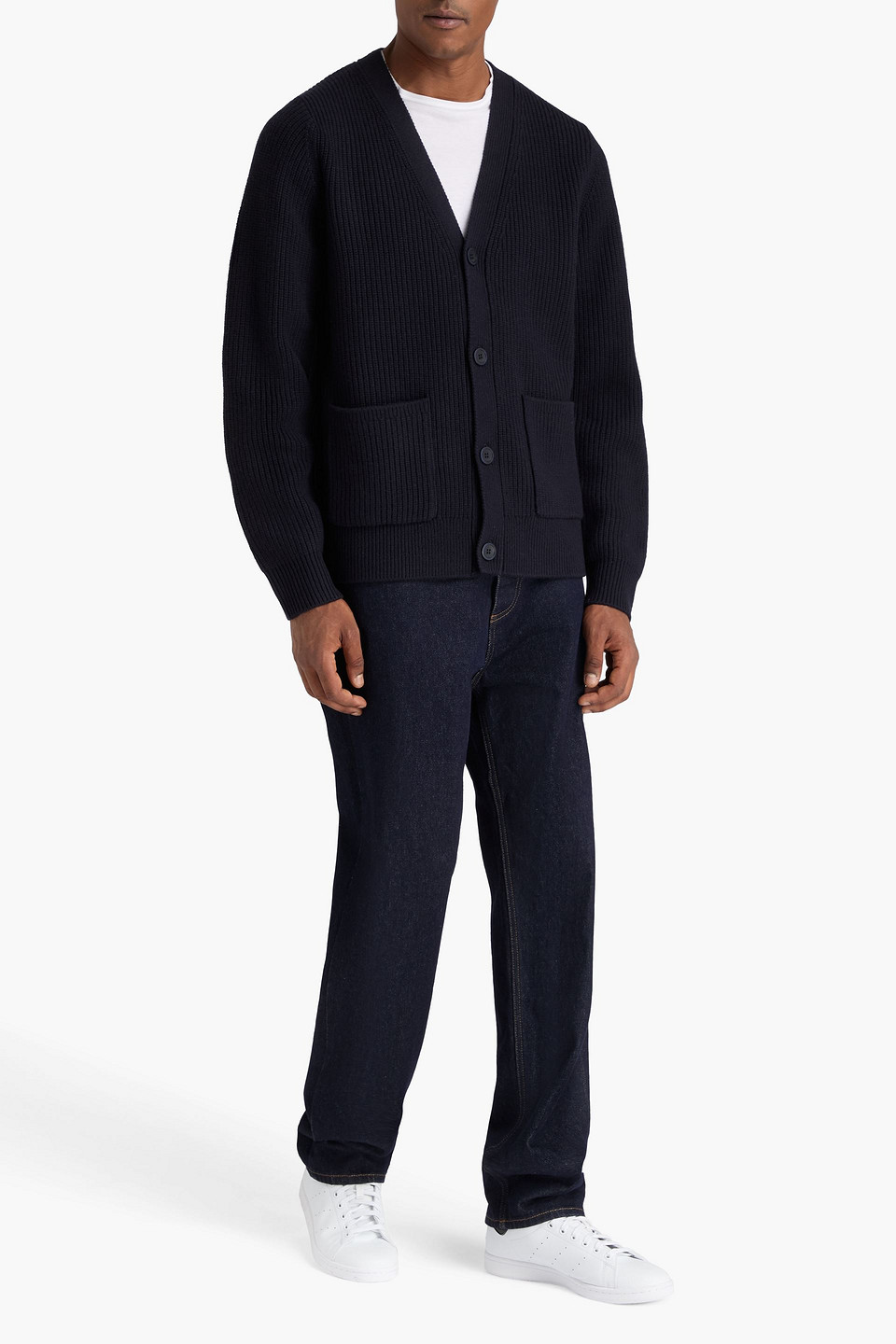 SANDRO RIBBED WOOL AND CASHMERE-BLEND CARDIGAN