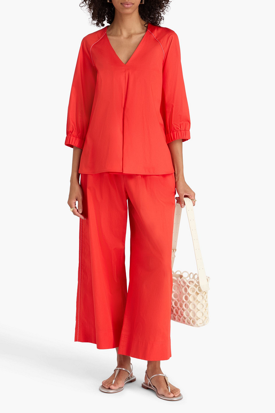  Max Mara - Bluse Aus Baumwollpopeline - Rot - It 38 