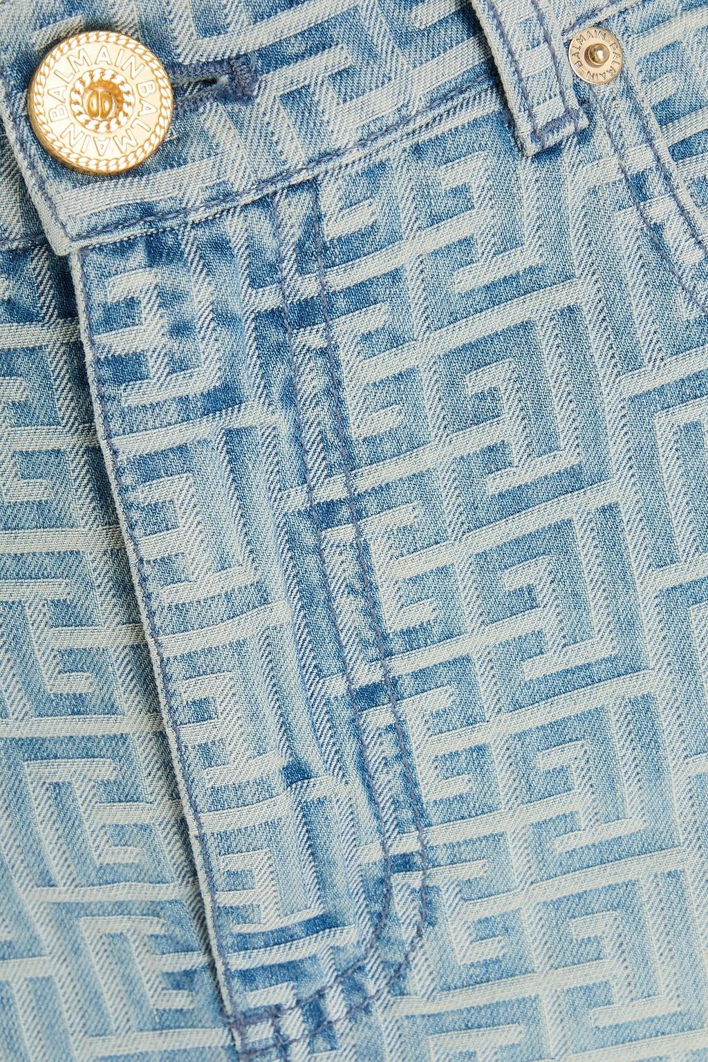 BALMAIN Printed denim mini skirt